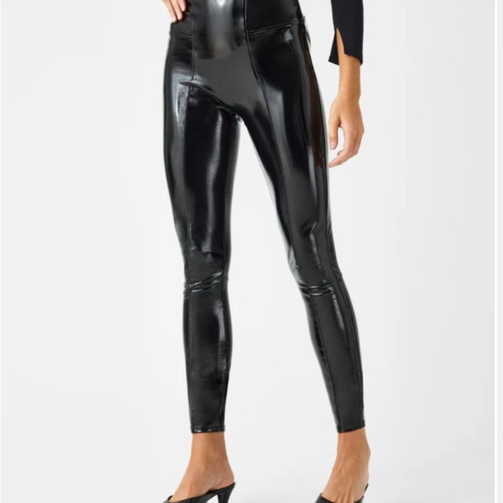 SPANX faux patent leather Glossy Black Leggings xsp